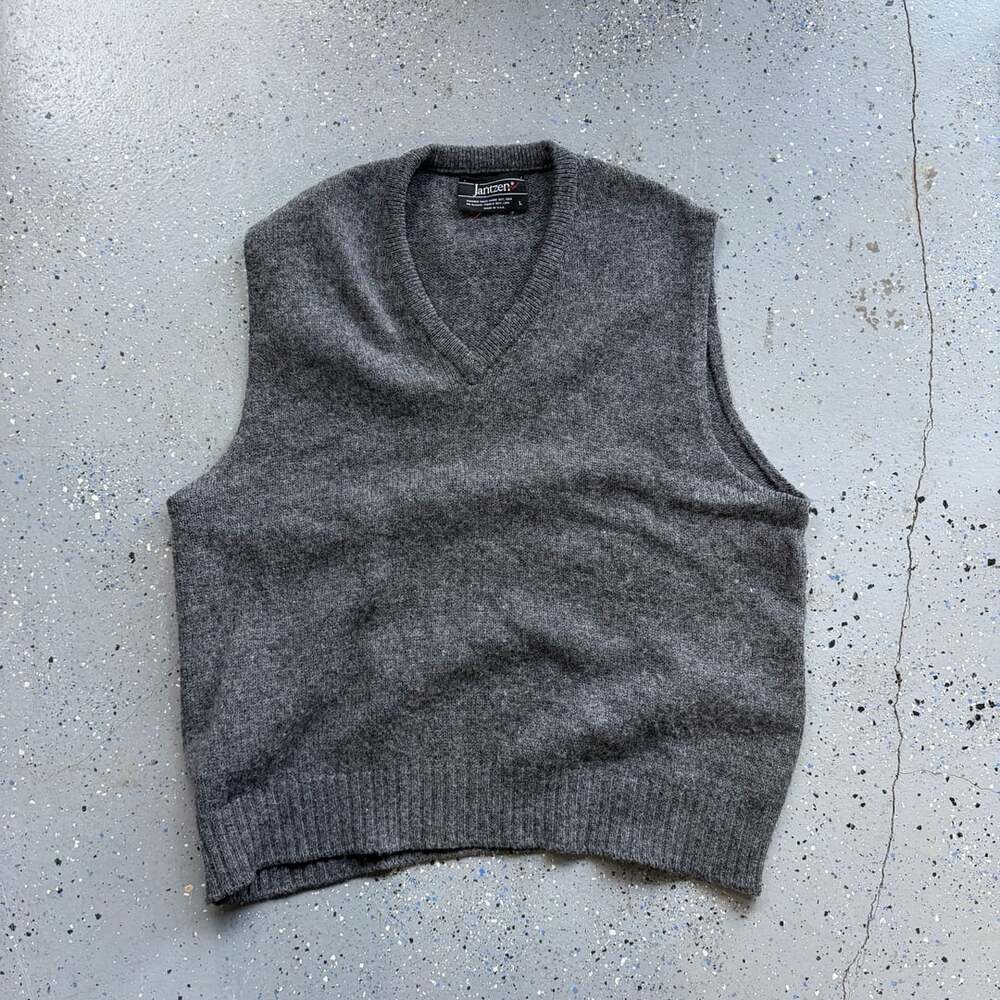 Vintage Jantzen Gray V Neck Sweater Vest Large Usa